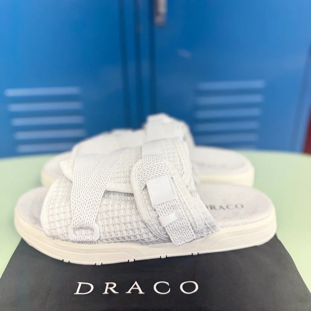 Draco White Lightning Reflective Slides Mens 11-12 fits 10.5 -12 **New w/ Bag**